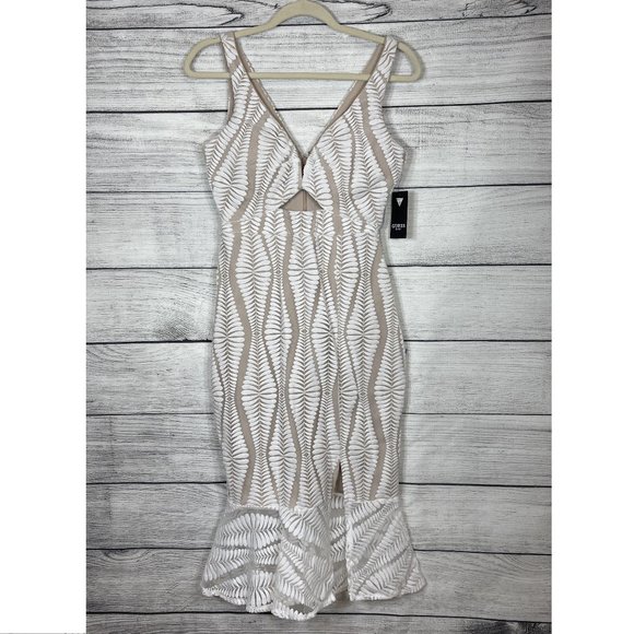 Guess Dresses & Skirts - NWT GUESS Embroidered Mesh Sleeveless Sheath Dress Nude White Sz 2